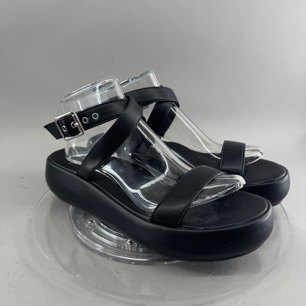 Sun + Stone Womens Platform Sandals Ankle Strap Faux Leather Black Size 9.5